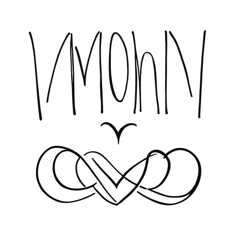 "Mom" infinity symbol intertwined with a Hebrew word for life and a heart tattoo design idea
