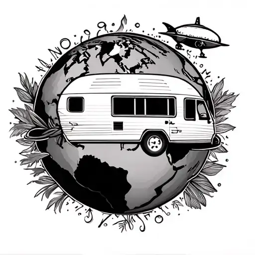 Caravan over globe tattoo design idea