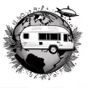 Caravan over globe tattoo design idea