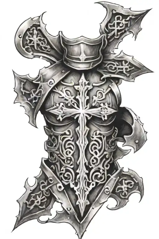 chest armor with cross tattoo tattoo design idea