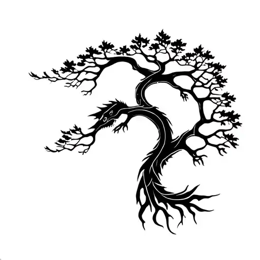 Yggdrasil tree with nordic dragon tattoo design idea
