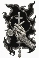 praying hands holding rosary tattoo design idea