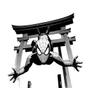 spiderman outline hanging upside down on a Japanese Torii Gate tattoo design idea