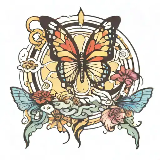 butter fly trapped surrounded by the ocean tattoo design idea