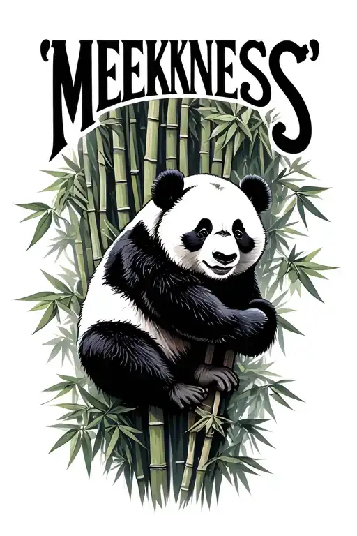 "Meekness" panda bear climbing bamboo forest tattoo design idea