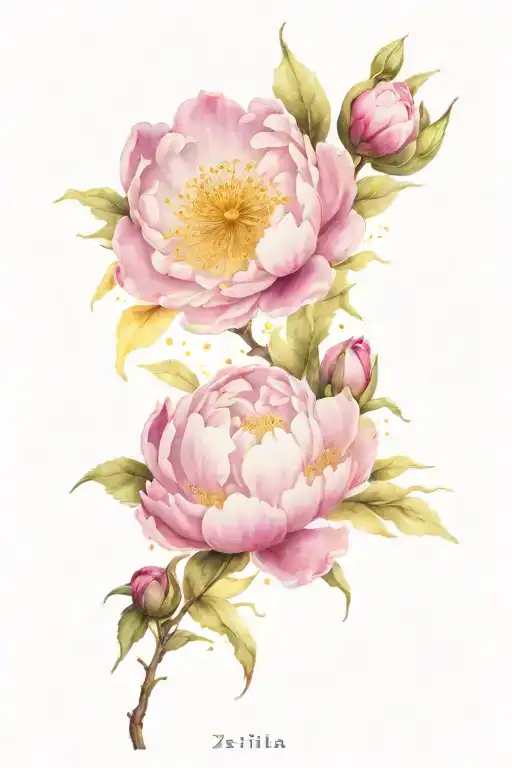 ying yang buttercups peonies majestic tree very fine integrating the first name Zélia tattoo design idea