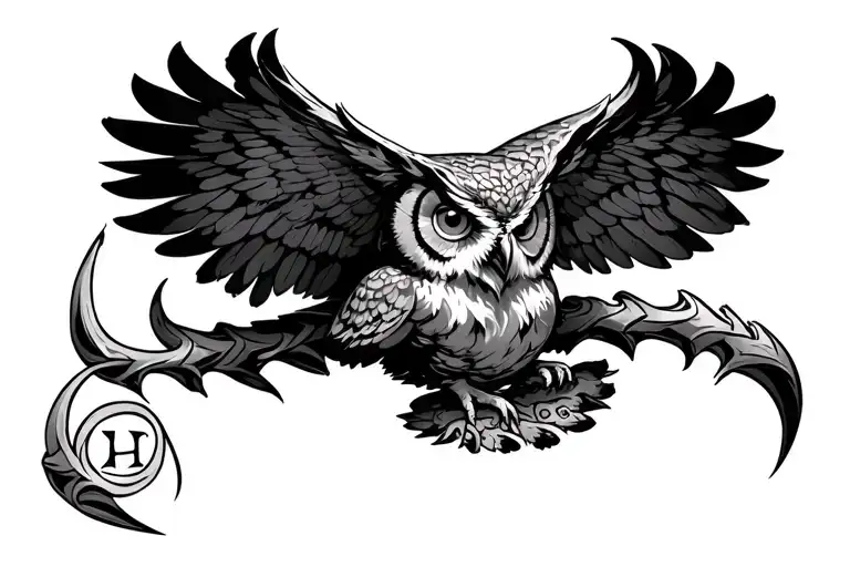 Owl Talon imprints with scroll & rune intertwined tattoo design idea
