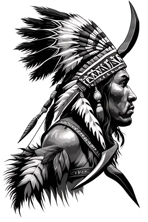 Native American with a bow and arrow tattoo design idea