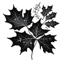 Oak leaf, rowan leaf and Orion constellation intertwined tattoo design idea