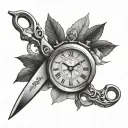 clock and scissors tattoo design idea