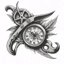 clock and scissors tattoo design idea