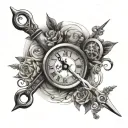 clock and scissors tattoo design idea