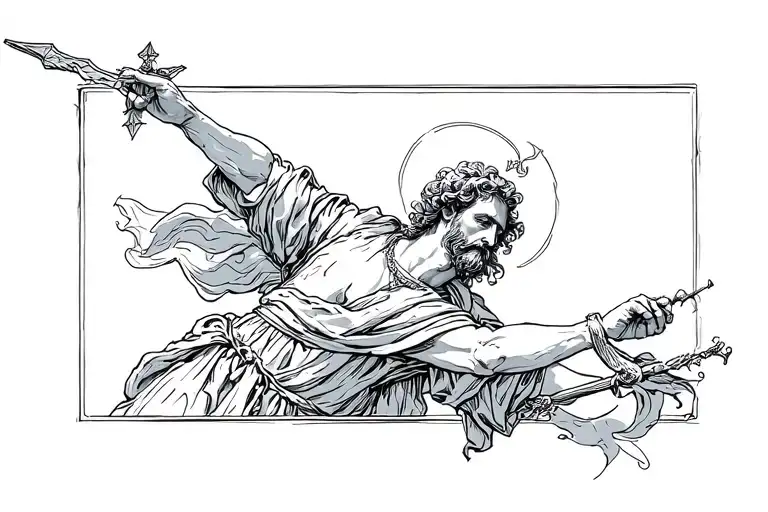 Saint Andrew with Zues throwing tattoo design idea