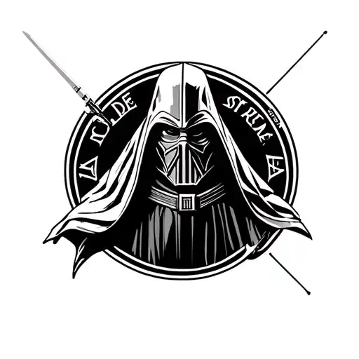 darth revan with the sith code in the background tattoo design idea