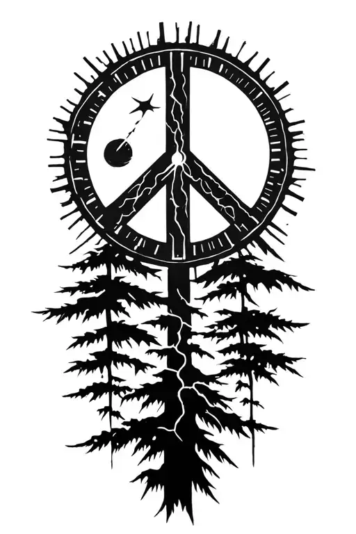peace and lightining storm and time and nature tattoo design idea