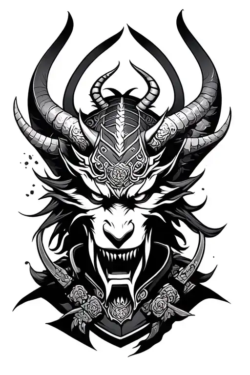 Japanese demon samurai tattoo design idea