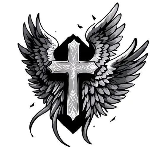 Cross And Angel Wings tattoo design idea