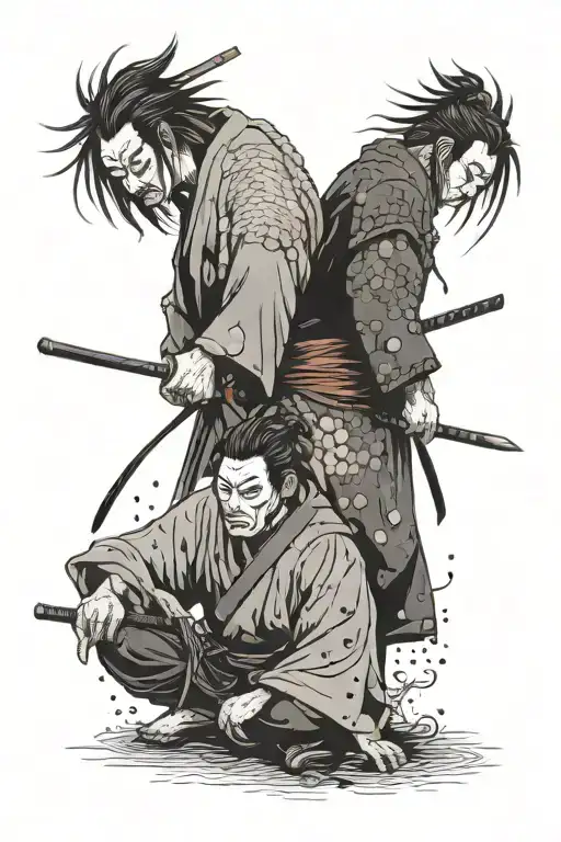 honorable seppuku and depressed samurai with no face tattoo design idea
