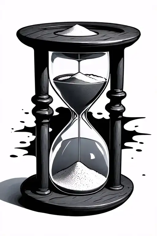 Hourglass with 3 stacked glass chambers: top full of sand, middle half full, bottom nearly empty. Fine detail, front vie tattoo design idea