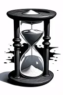 Hourglass with 3 stacked glass chambers: top full of sand, middle half full, bottom nearly empty. Fine detail, front vie tattoo design idea