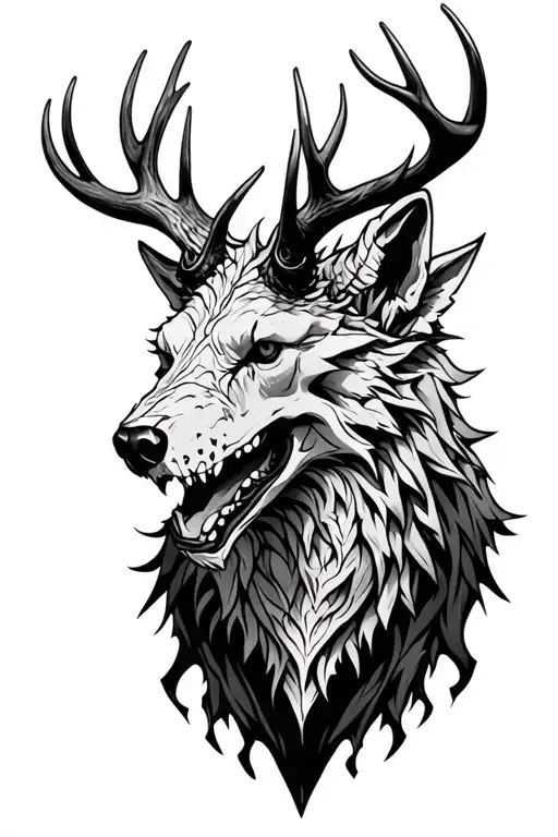dire wolf, Skyrim dragon skull and red dead stag  tattoo design idea