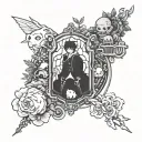 A tattoo design that combines elements from popular anime series with Studio Ghibli's iconic characters and settings, creating a unique crossover artwork tattoo design idea