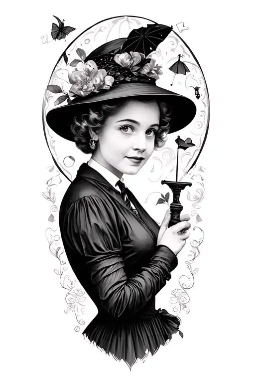 mary poppins theme sleeve tattoo design idea