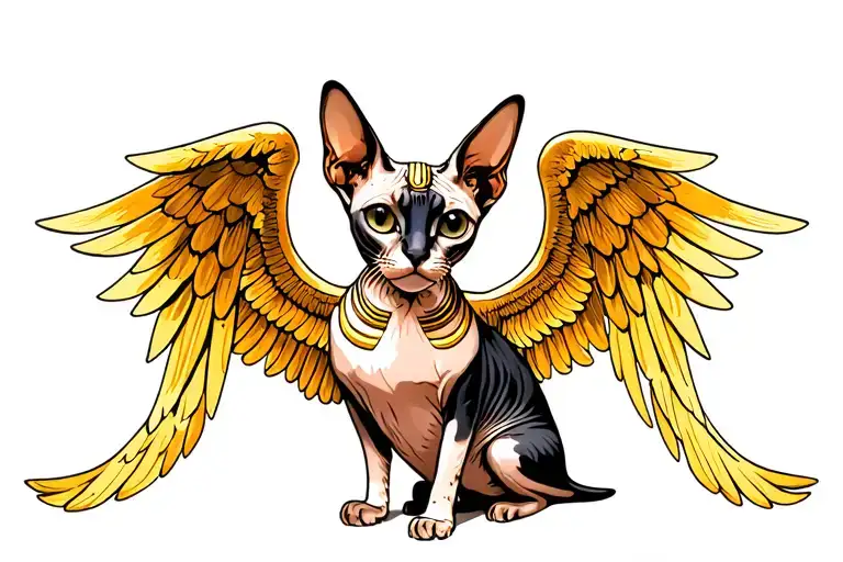 Sphinx cat with fantasy wings tattoo design idea