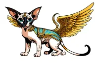 Sphinx cat with fantasy wings tattoo design idea