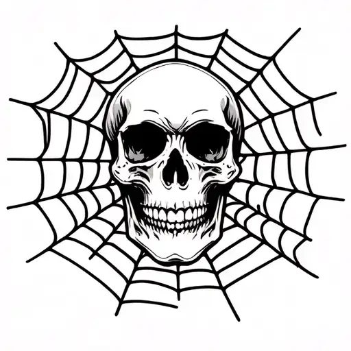 skull surrounded by spider web tattoo design idea