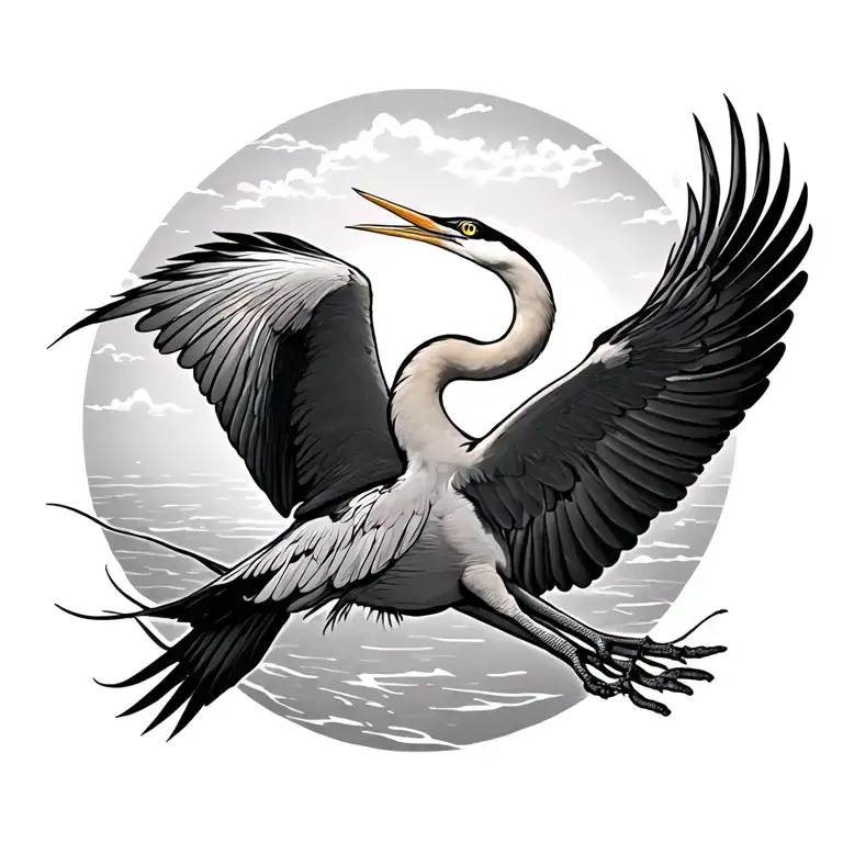 Heron flying tattoo design idea