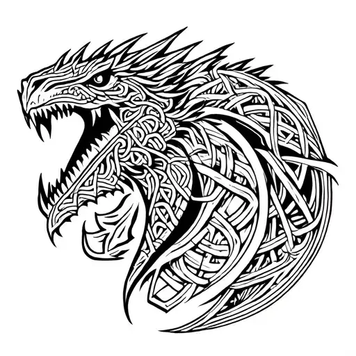 mandalorian mythosaur made out of celtic knotwork design tattoo design idea