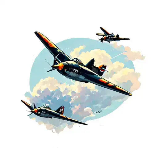 2 kamikaze planes soaring across tattoo design idea