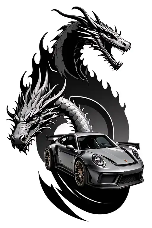Porsche 911 GT3 RS sleeve with a dragon tattoo design idea