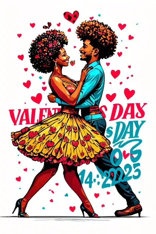 "VALENTINES DAY 14-02-2025" AFRO PARTY pepole couple dancing together tattoo design idea