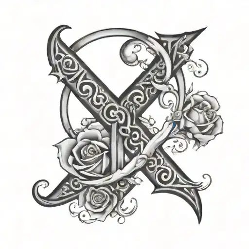 A band with  the letter  G J X J V JM  tattoo design idea