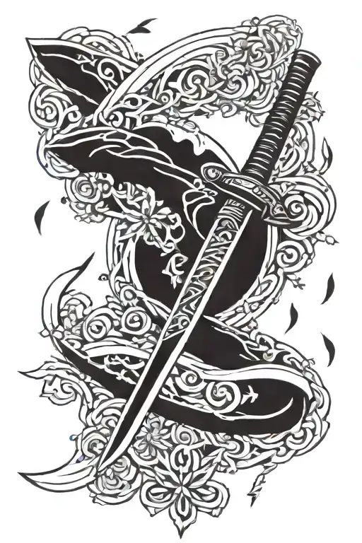 Broken katana, charm hanging tattoo design idea