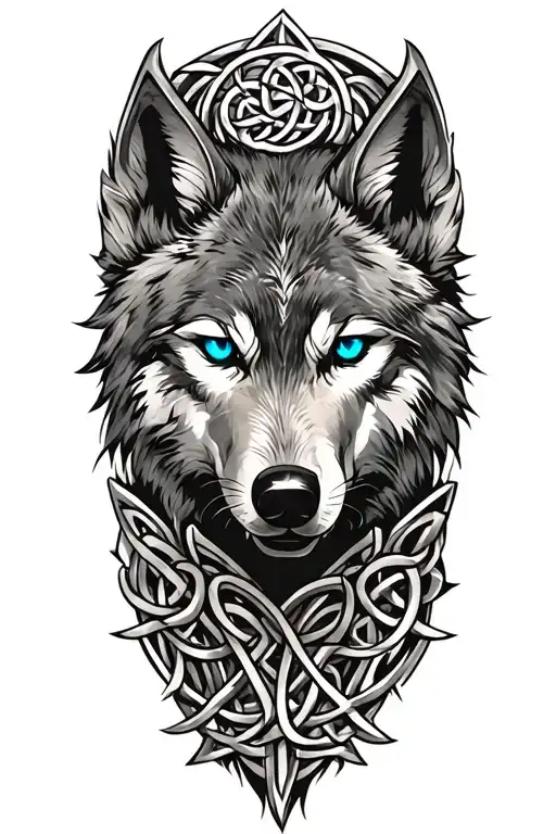 wolf with blue eyes on armor tattoo design featuring Celtic trinity knot  tattoo design idea