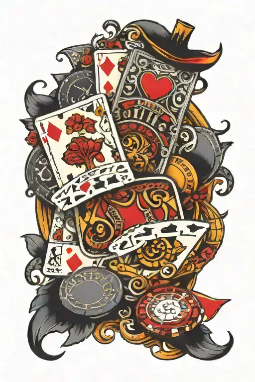 cards and poker chips tattoo design idea