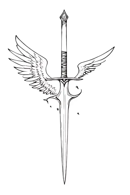 a sword with wings and one wings thats broken and floating away tattoo design idea