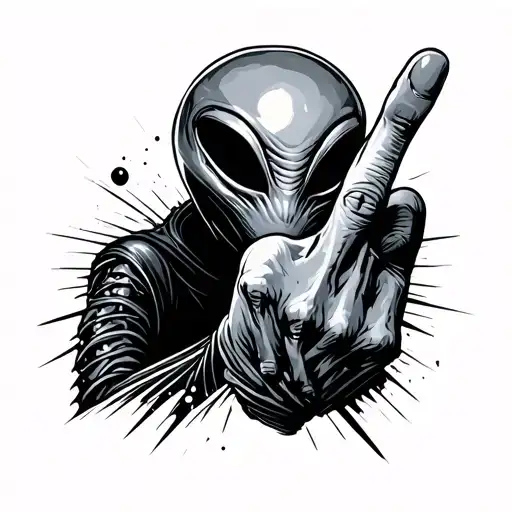 alien putting middle finger up space background tattoo design idea