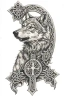 wolf celtic cross tattoo design idea