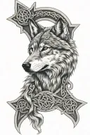 wolf celtic cross tattoo design idea
