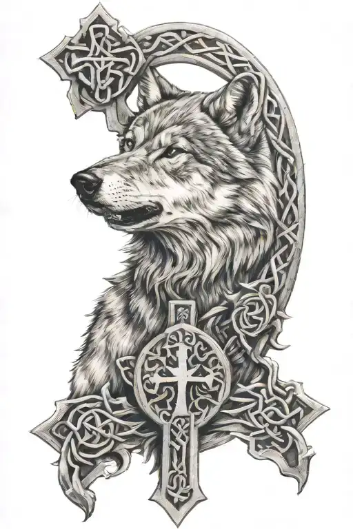 wolf celtic cross tattoo design idea