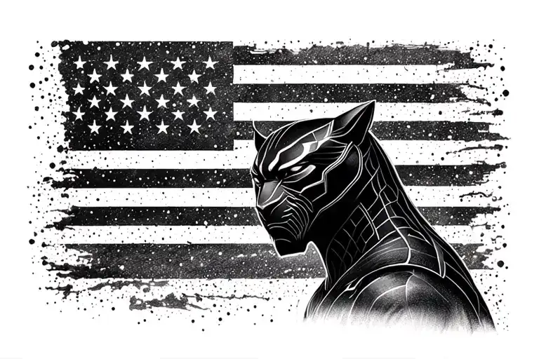 Fine line tattoo with Inspiration From Kendrick, Lamar, Chadwick Boseman, as Black Panther the black American flag, Hope tattoo design idea