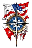  A compass rose. surrounded by the US flag, the Panamanian flag, Texas flag and Arkansas flag tattoo design idea