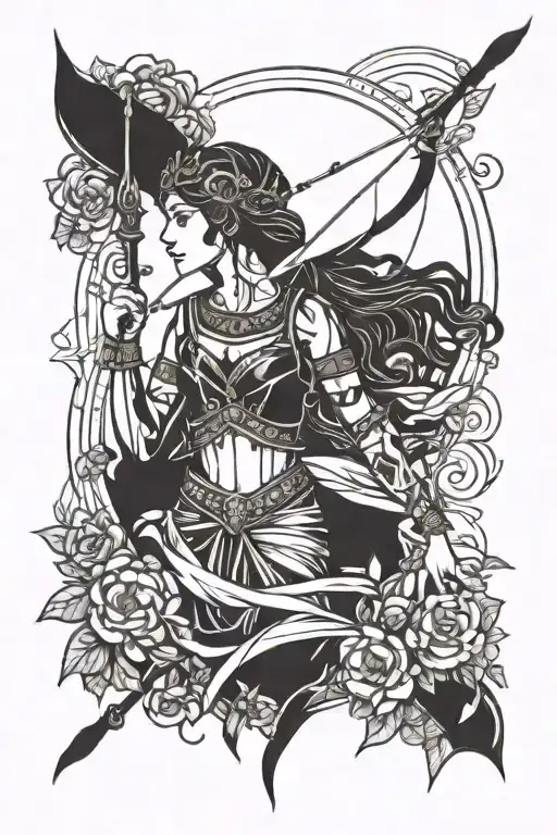 Artemis Greek goddess tattoo design idea