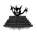 Lengthwise stack of binary code. Vox, the TV Demon from the Hazbin Hotel is grinning over the top of it tattoo design idea