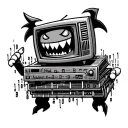 Lengthwise stack of binary code. Vox, the TV Demon from the Hazbin Hotel is grinning over the top of it tattoo design idea