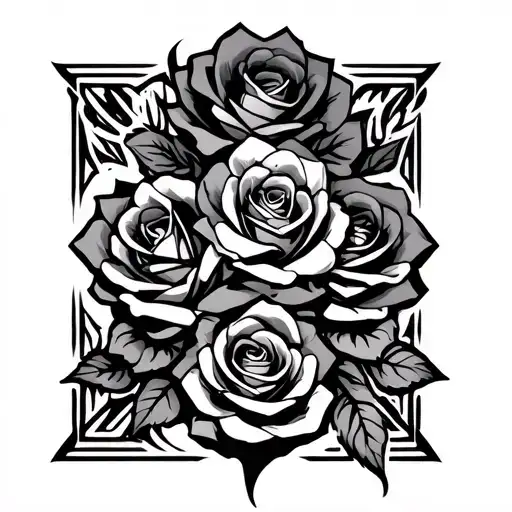 cyber tribal top hand tattoo with roses intertwined tattoo design idea